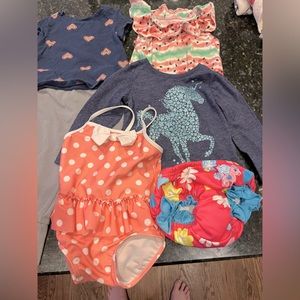 Lot of 6 Baby Girls 12 Month Clothes- shirts, swimsuits, pant, long sleeve shirt